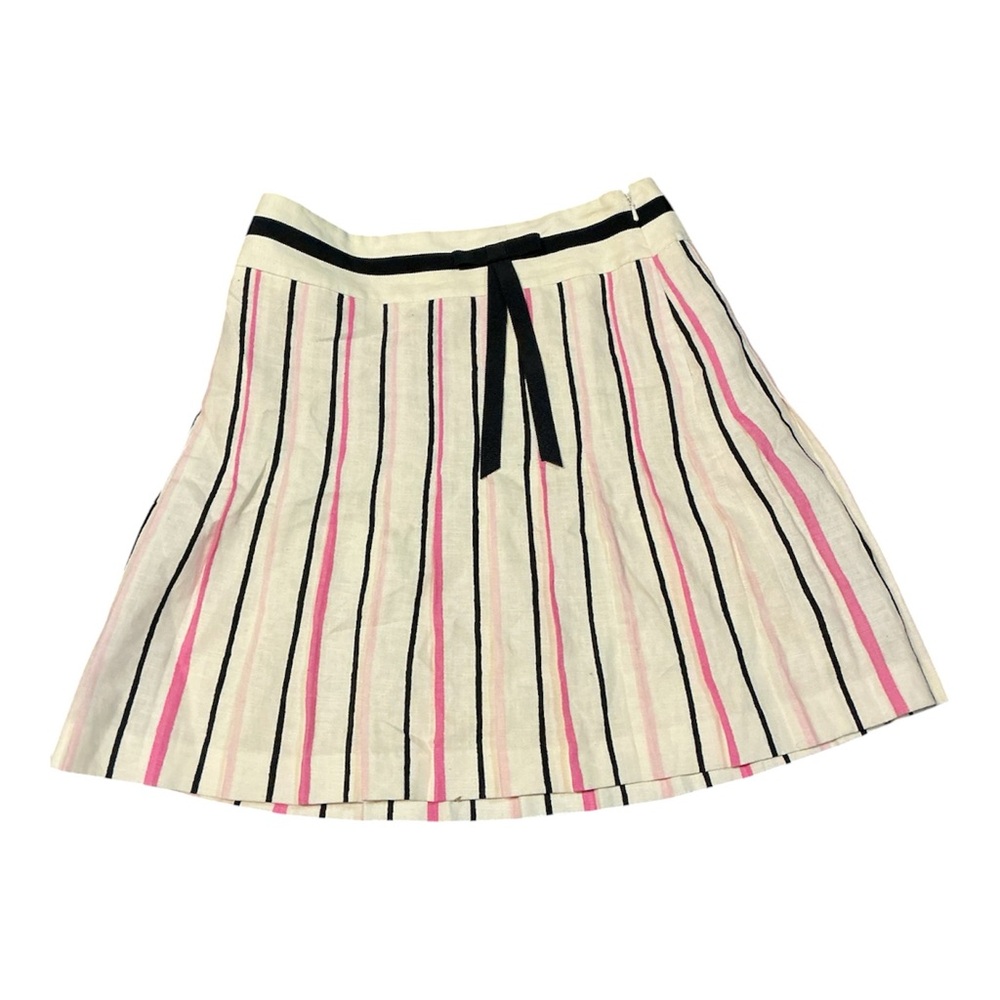 LOFT‎ Petites Striped A-Line Skirt Women’s Size 0P Cream Pink Black Tie Waist